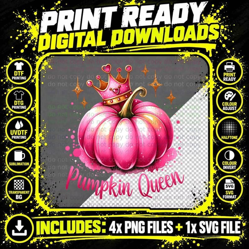Pumpkin Queen Pink Pumpkin, Retro Vintage Png SVG Digital Bundle