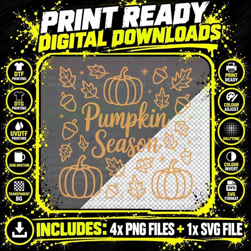 Pumpkin Season Orange Doodle, Retro Vintage Png SVG Digital Bundle