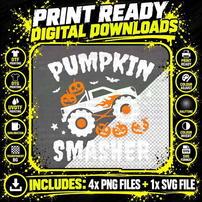 Pumpkin Smasher Toddler Halloween for Monster Truck Png SVG Digital Bundle