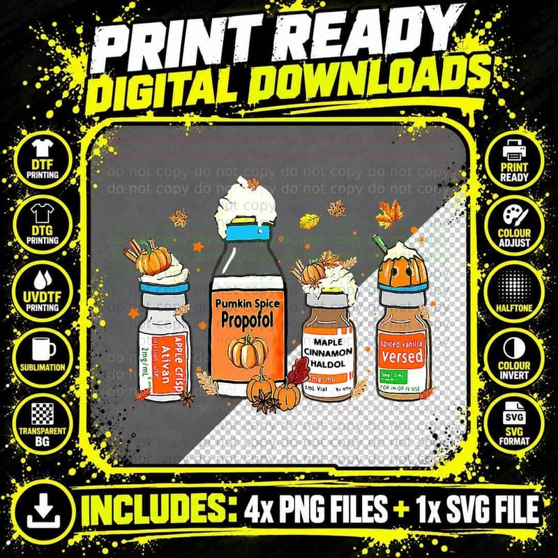 Pumpkin Spice Propofol Ativan Versed Haldol Halloween Png SVG Digital Bundle