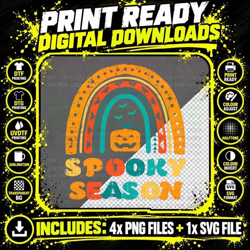 Pumpkin Spooky Season Retro Halloween Costume Women Png SVG Digital Bundle