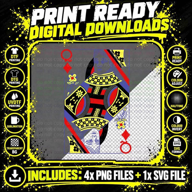 Queen of Diamonds Deck of Cards Playing Cards Halloween Png SVG Digital Bundle