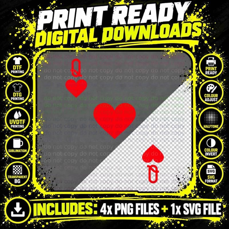 Queen of Hearts Costume T-Shirt Halloween Deck of Cards Png SVG Digital Bundle