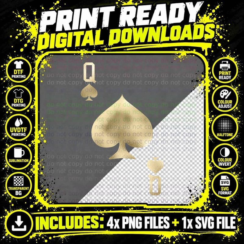 Queen of Spades Card Halloween Costume Poker Lover Png SVG Digital Bundle