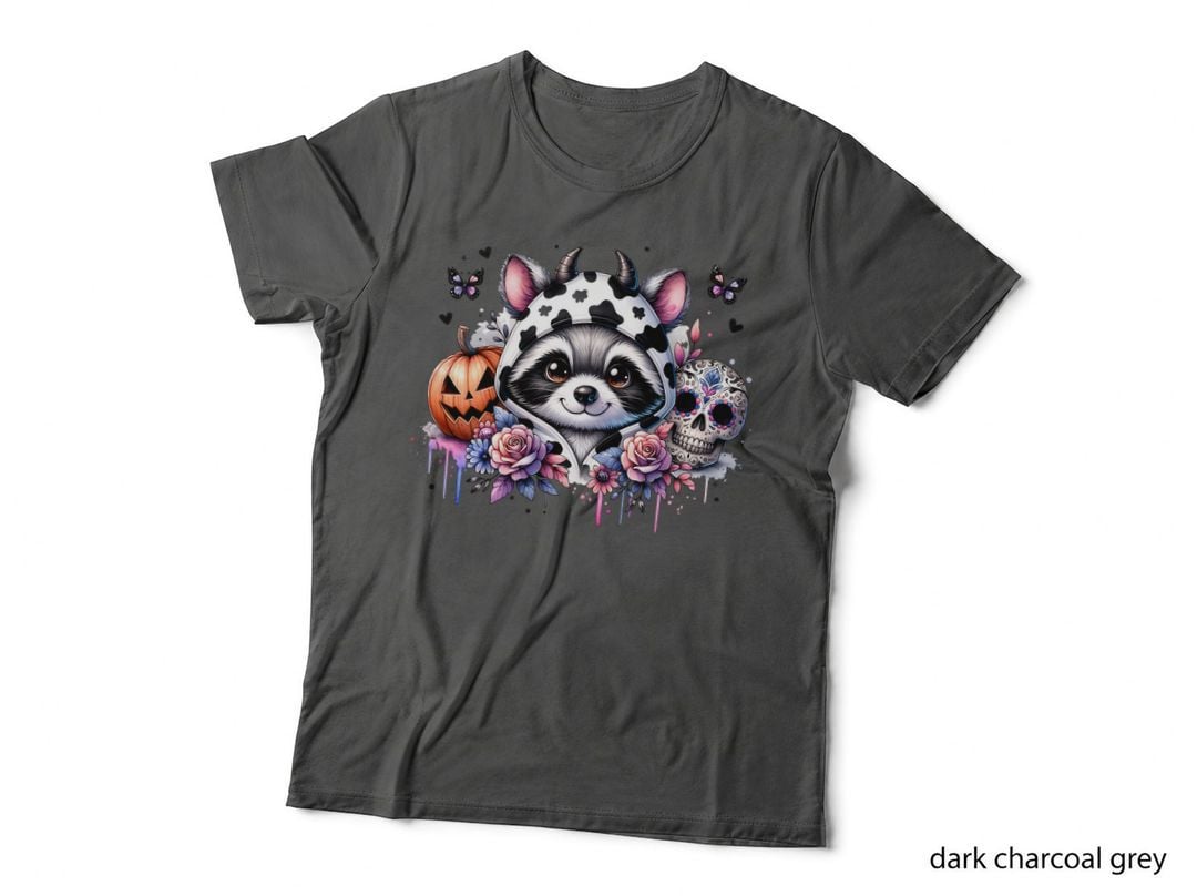 Raccoon Dressed as a Cow for Halloween, Horror, Cute T-Shirt