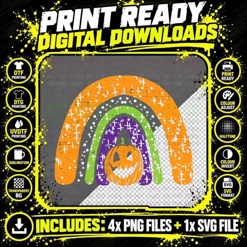 Rainbow Pumpkin Happy Halloween Retro Costume Men Women Png SVG Digital Bundle