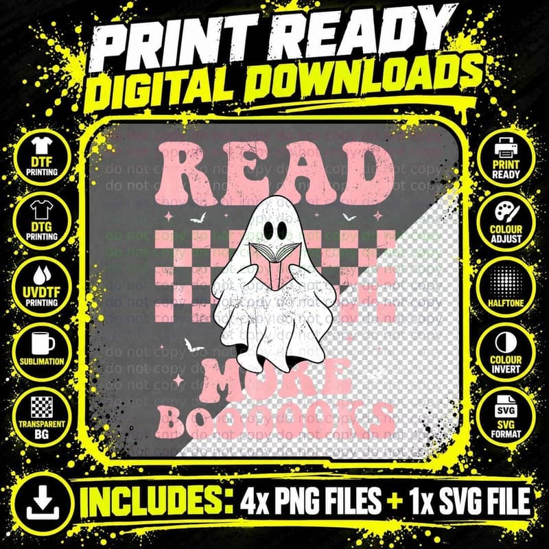 Read More Books Spooky Teacher Retro Halloween Women Men Png SVG Digital Bundle