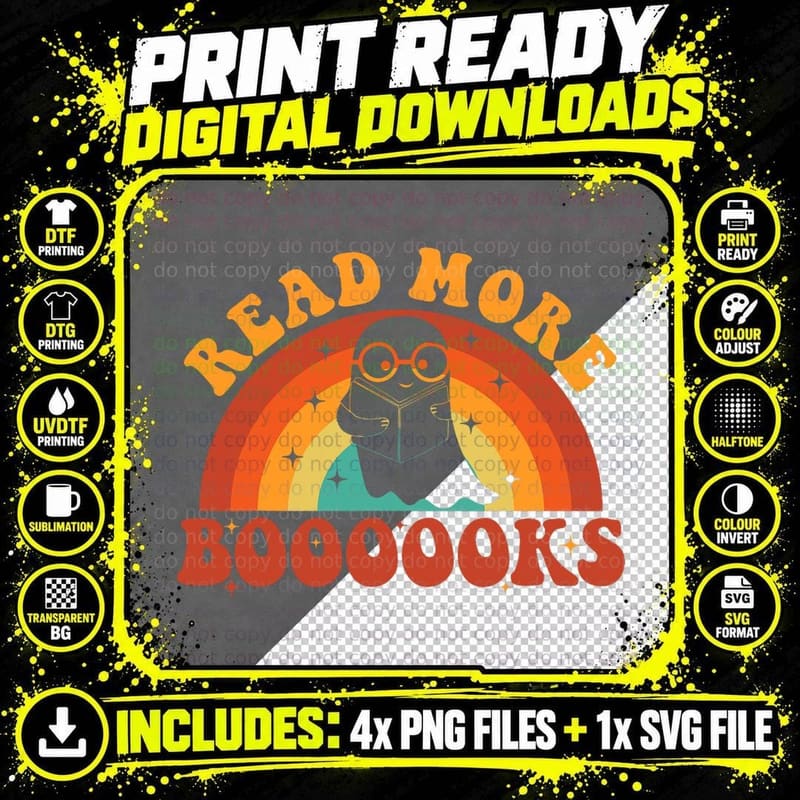 Read More Boooooks Cute Ghost Read More Books Halloween Png SVG Digital Bundle