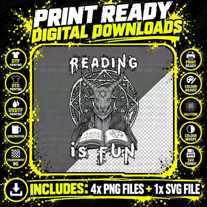 Reading Is Fun Book Reader Halloween Satan Goat T-Shirt Png SVG Digital Bundle