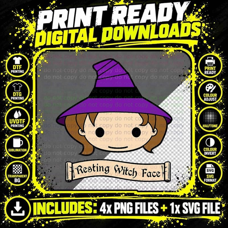 Resting Witch Face T-Shirt Png SVG Digital Bundle