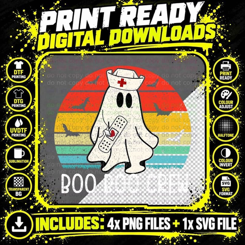 Retro Ghost Boo Boo Crew Women Nurses Funny Halloween Png SVG Digital Bundle