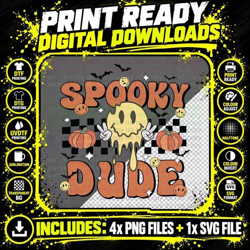 Retro Groovy Funny Halloween Spooky Dude Toddler Cute Png SVG Digital Bundle