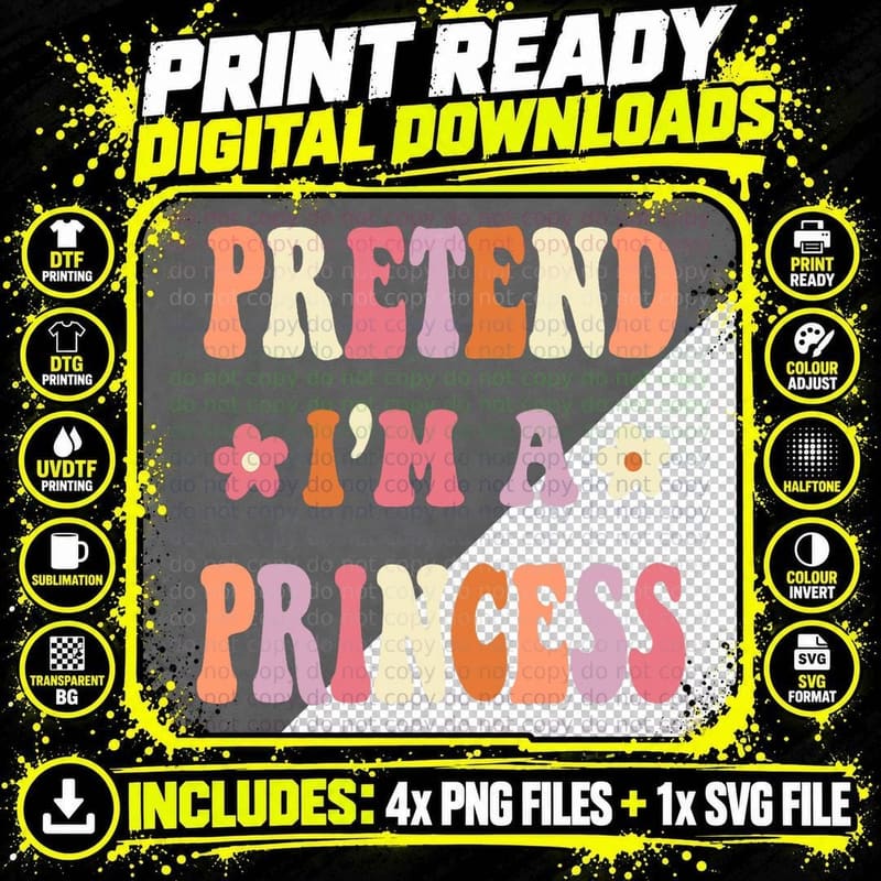 Retro Groovy Halloween Costume, Pretend I'm a Princess Png SVG Digital Bundle