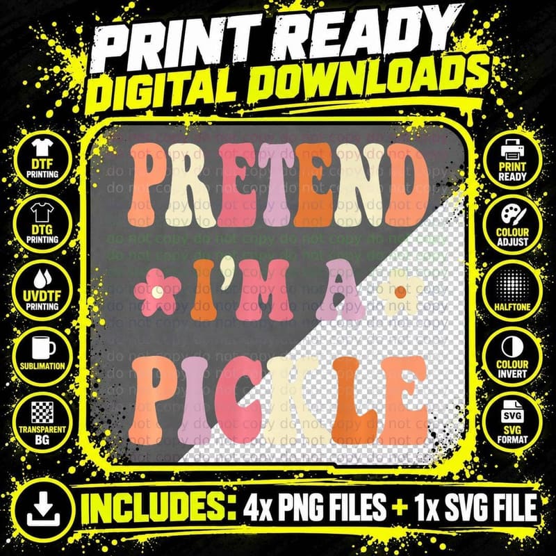 Retro Groovy Halloween Costumes, Pretend I'm a Pickle Png SVG Digital Bundle