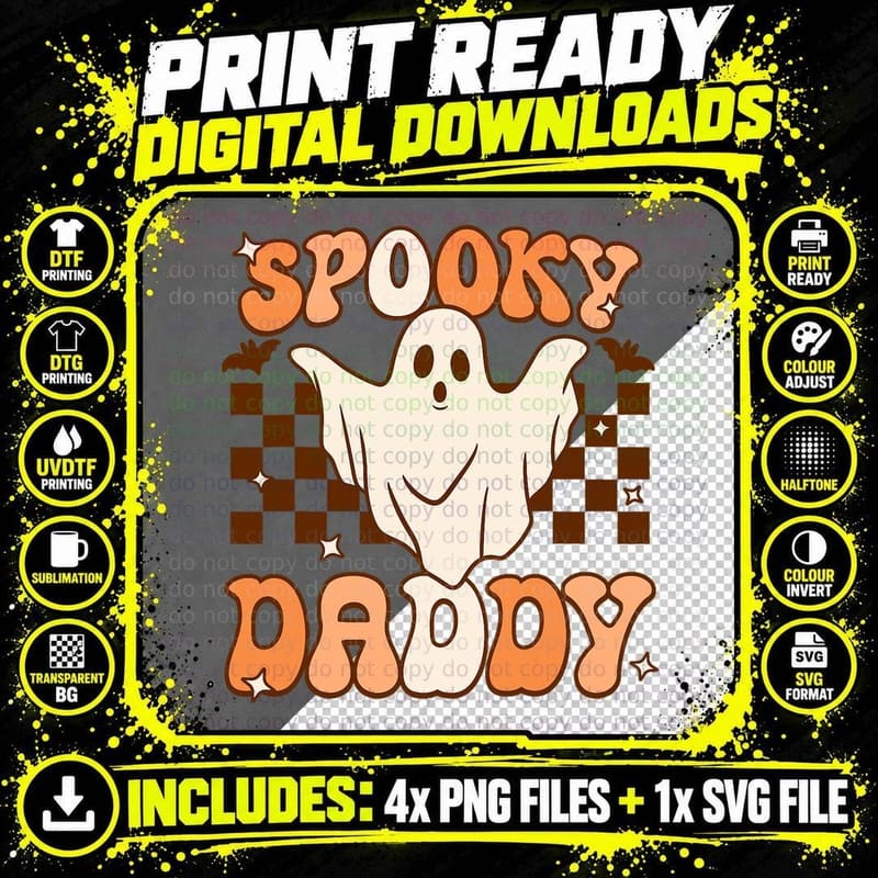 Retro Groovy Halloween Ghost Spooky Daddy Costume T-Shirt Png SVG Digital Bundle