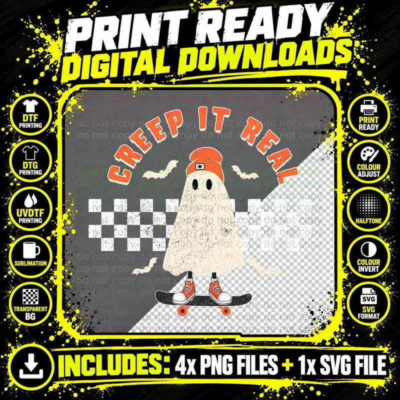 Retro Halloween Creep It Real Ghost Boy Fall Season Png SVG Digital Bundle
