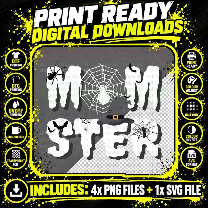 Retro Halloween Designs Momster Present T-Shirt Png SVG Digital Bundle