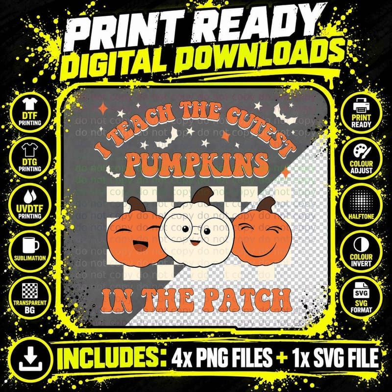 Retro Halloween I Teach the Cutest Pumpkins in the Patch Png SVG Digital Bundle