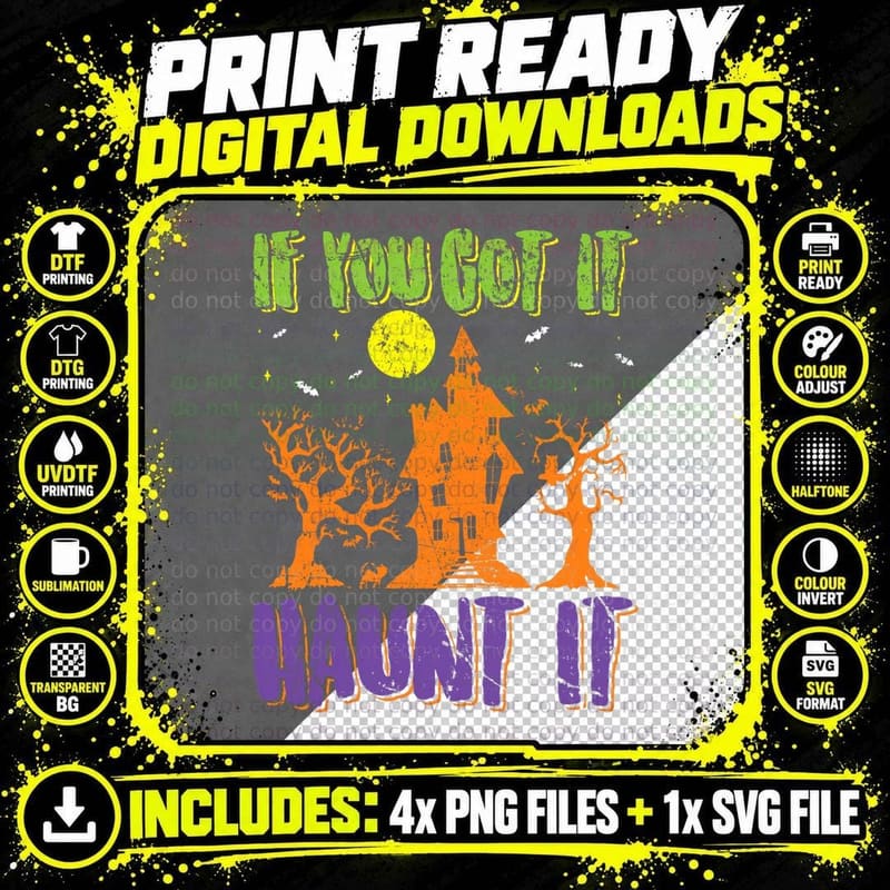 Retro Halloween Party Design - If You Got It Haunt It Png SVG Digital Bundle