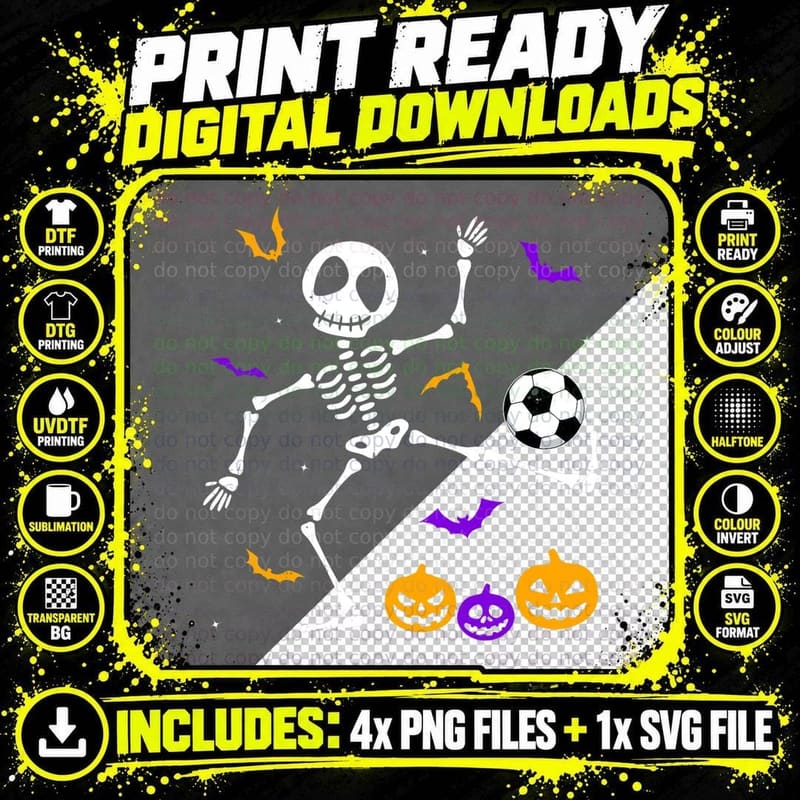 Retro Halloween Soccer Player Skeleton Soccer Lover Png SVG Digital Bundle