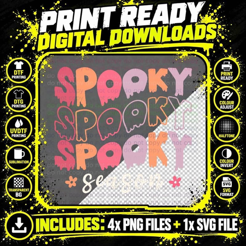 Retro Halloween Spooky Season Fall Season T-Shirt Png SVG Digital Bundle