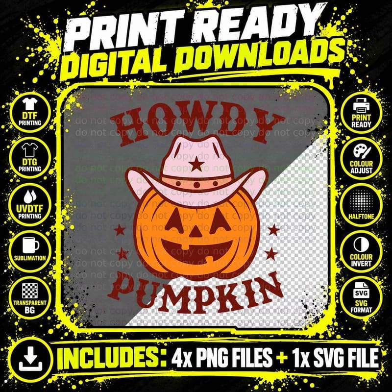 Retro Howdy Pumpkin Autumn Western Halloween Vintage Png SVG Digital Bundle