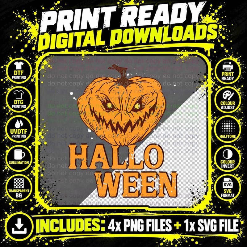 Retro Scary Cool Halloween Pumpkin Designs Present Png SVG Digital Bundle