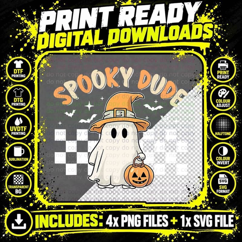 Retro Spooky Dude Cute Ghost Halloween Boys Kids Toddler Png SVG Digital Bundle