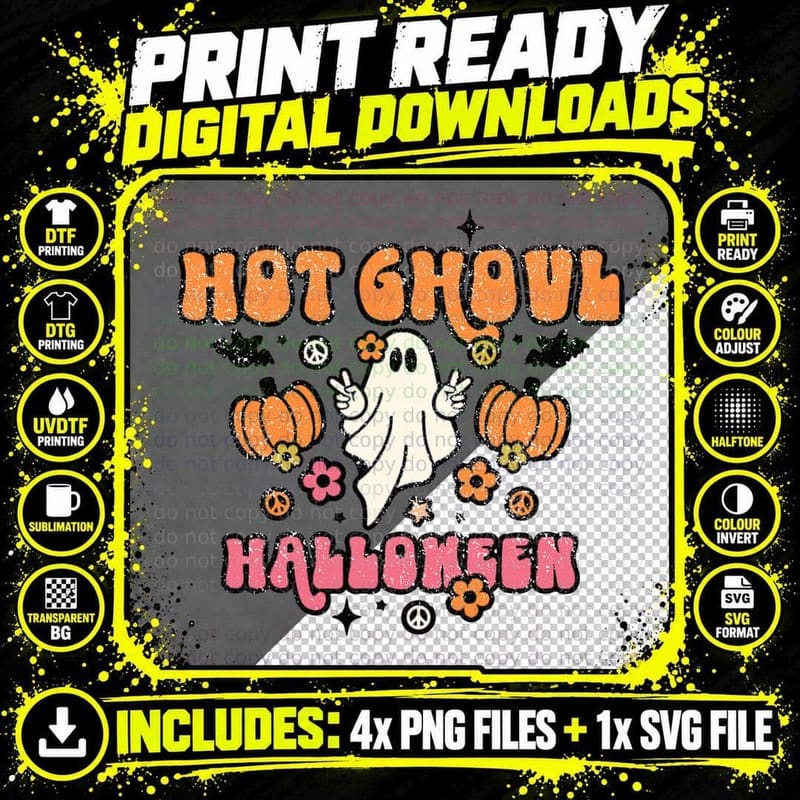 Retro Spooky Hot Ghoul Halloween T-Shirt Png SVG Digital Bundle
