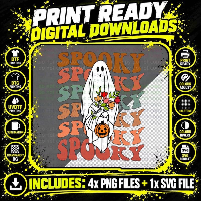 Retro Vintage Gnoovy Halloween Spooky Flower Ghost Png SVG Digital Bundle
