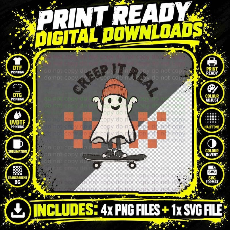 Retro Vintage Halloween Keep Creep It Real Ghost Fall Png SVG Digital Bundle