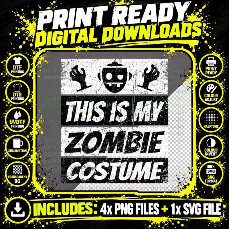 Retro Zombies Halloween Boys Kids Funny Costume T-Shirt Png SVG Digital Bundle