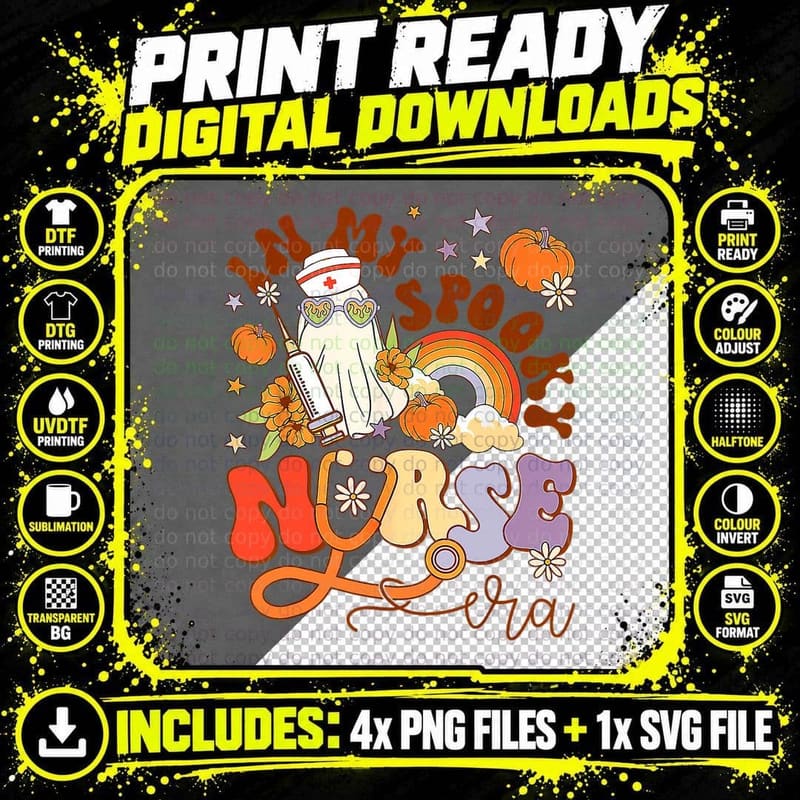 Retro in My Spooky Nurse Era Nicu Halloween Ghost Png SVG Digital Bundle
