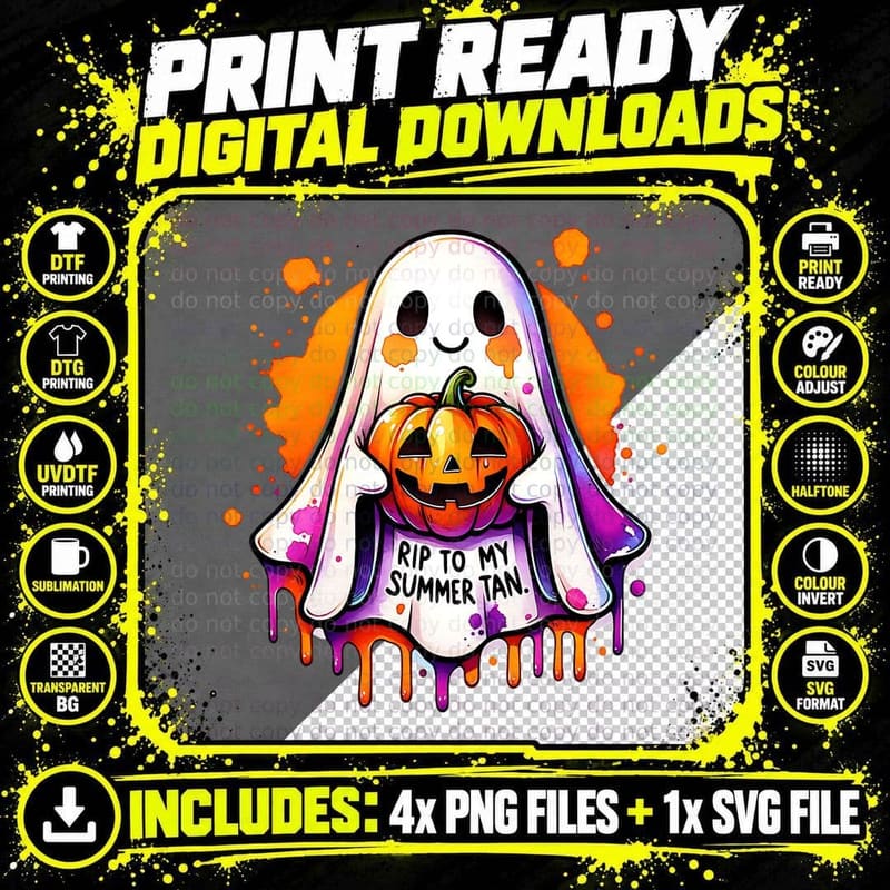 Rip to My Summer Tan Ghost, Retro Vintage Png SVG Digital Bundle