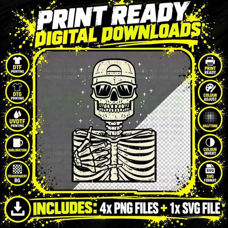 Rocker Skeleton Rock Cool Goth Halloween Men Boys Kids Png SVG Digital Bundle