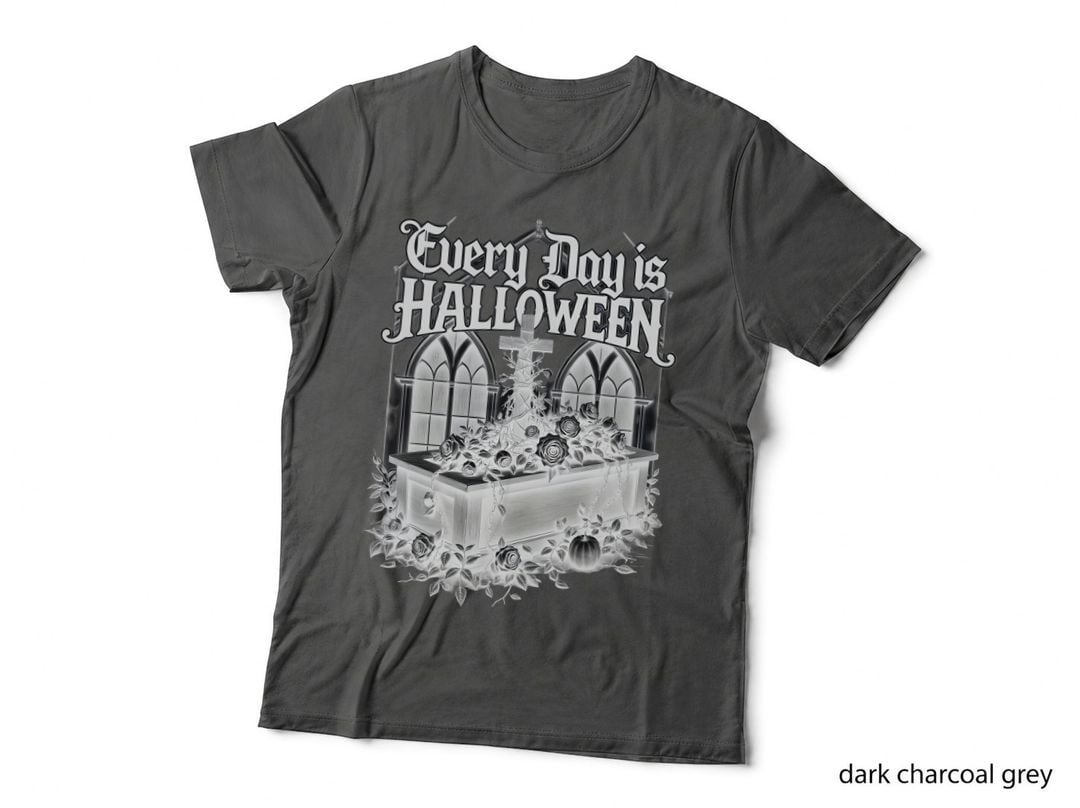 Rose Coffin Vine Halloween Church Window Gothic Horror T-Shirt