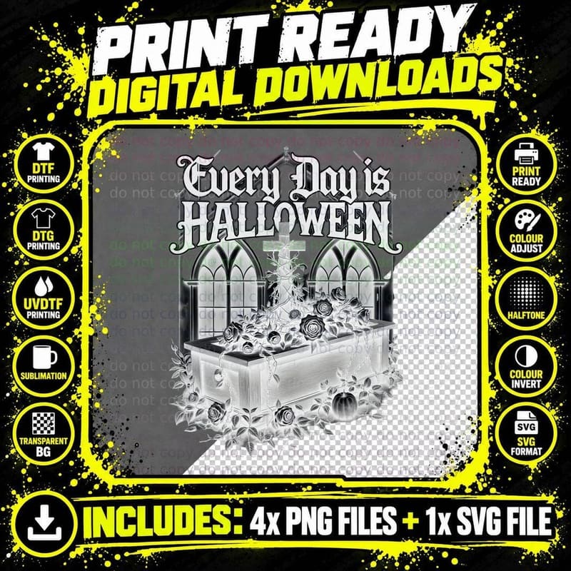 Rose Coffin Vine Halloween Church Window Gothic Horror Png SVG Digital Bundle