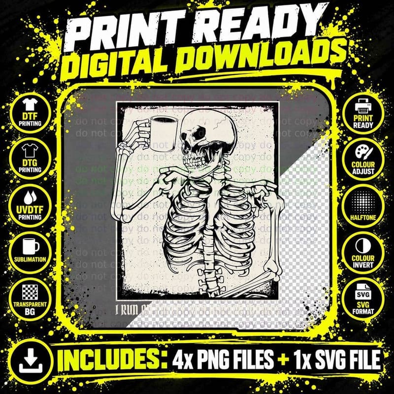 Run on Coffee and Horror Movies I Coffee Drinking Png SVG Digital Bundle