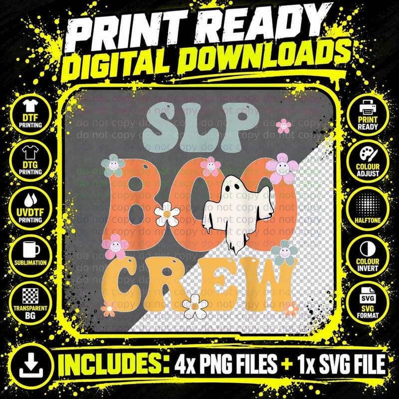 SLP Boo Crew Ghost Retro Groovy Halloween for Women Png SVG Digital Bundle