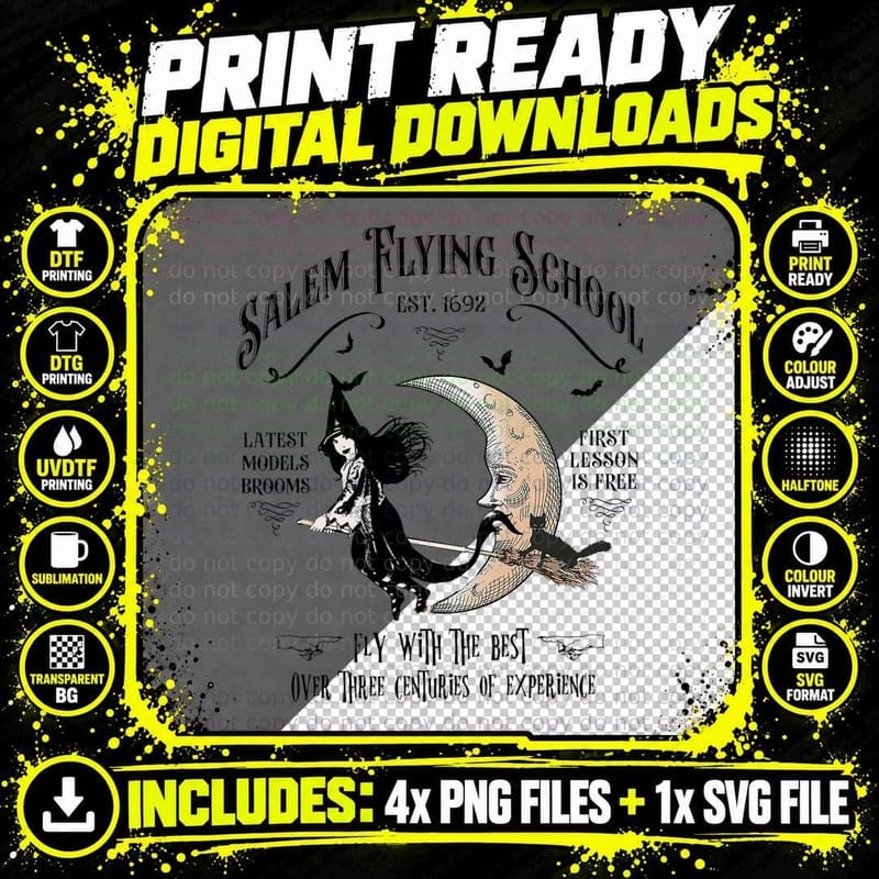 Salem Flying School, Halloween Witch Girls Trip Salem Png SVG Digital Bundle
