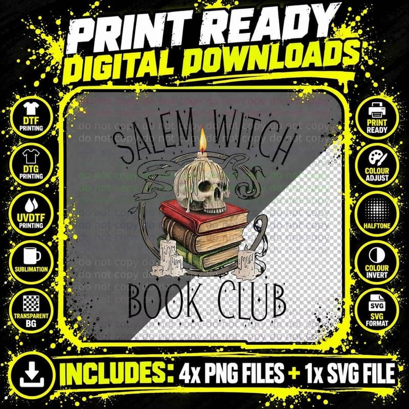 Salem Witch Book Club, Halloween, Spooky Vibes T-Shirt Png SVG Digital Bundle