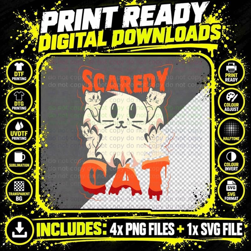 Scaredy Cat Spooky Ghost Halloween Costume Cat Lover Png SVG Digital Bundle