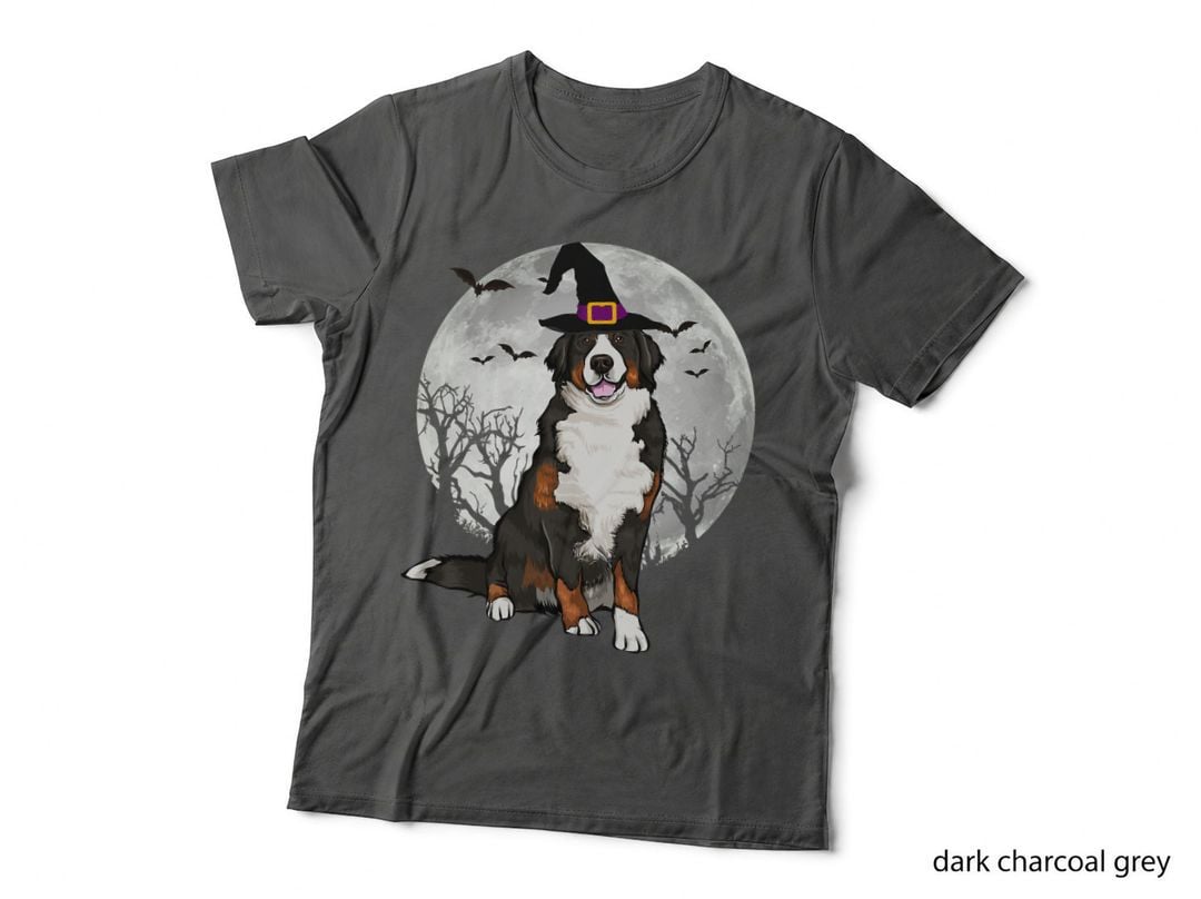 Scary Bernese Mountain Dog Witch Hat Halloween T-Shirt
