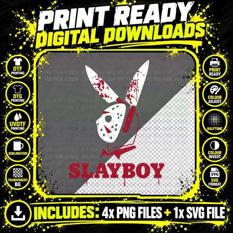 Scary Halloween Horror Shirt Slayboy Hockey Mask Parody Png SVG Digital Bundle