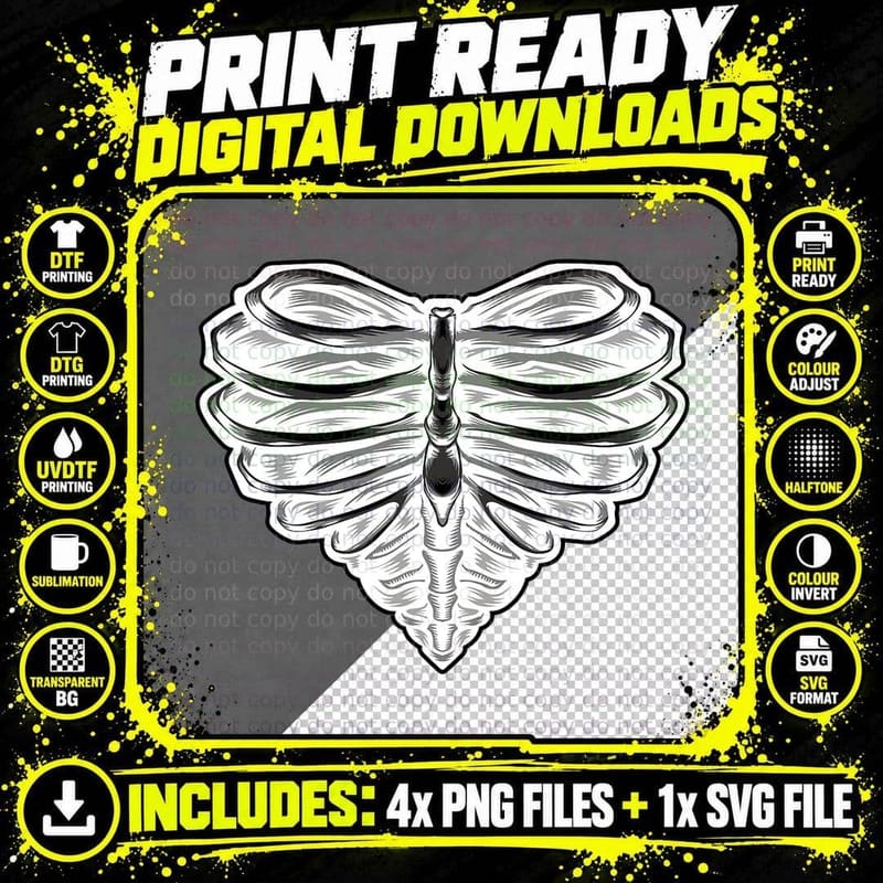 Scary Horror Horrorcore Halloween Emo Skeleton Heart Png SVG Digital Bundle