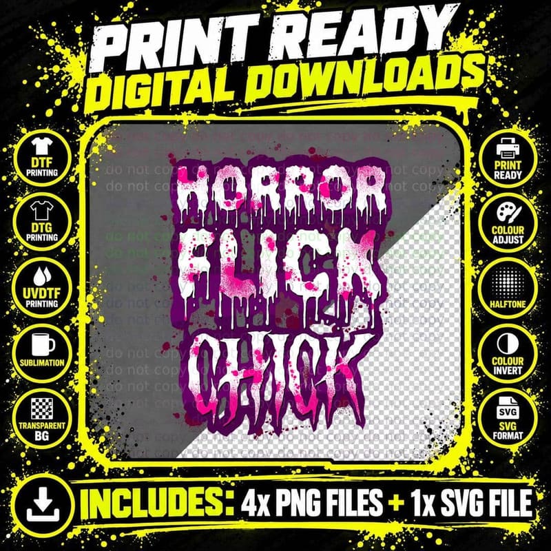 Scary Horror Movie Flick Chick T-Shirt Png SVG Digital Bundle