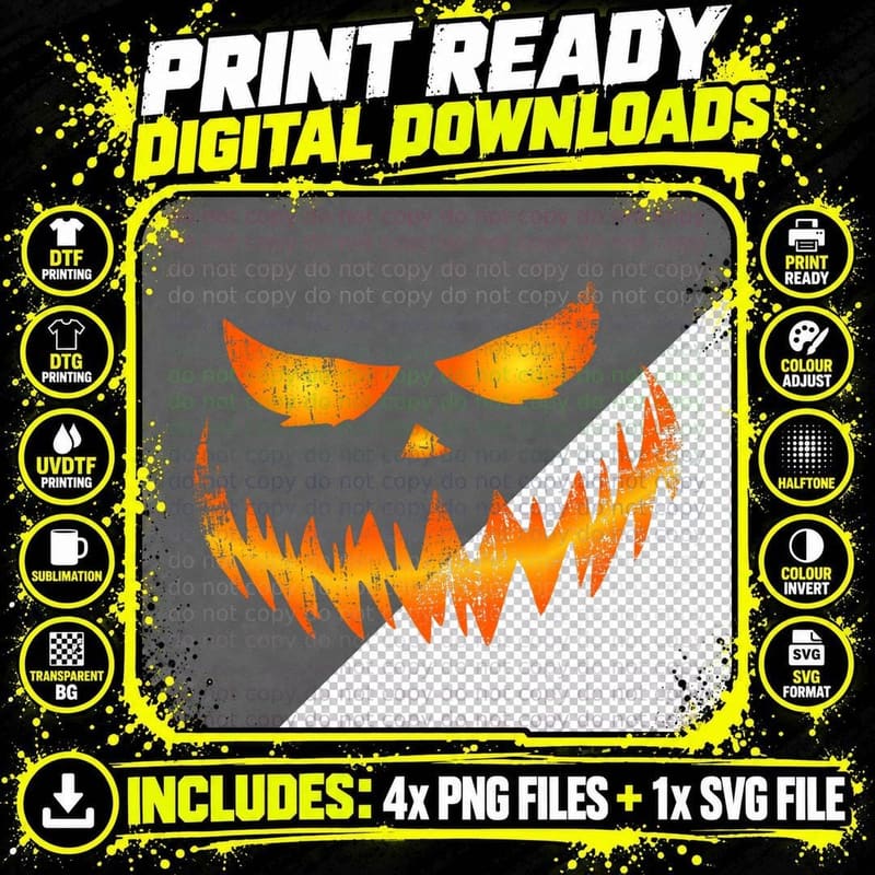 Scary Pumpkin Face Jack O Lantern for Halloween T-Shirt Png SVG Digital Bundle