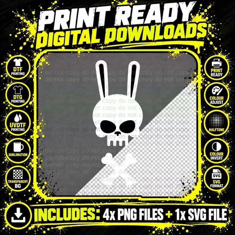 Scary Skull and Crossbones Bad Rabbit Horror Bunny Png SVG Digital Bundle