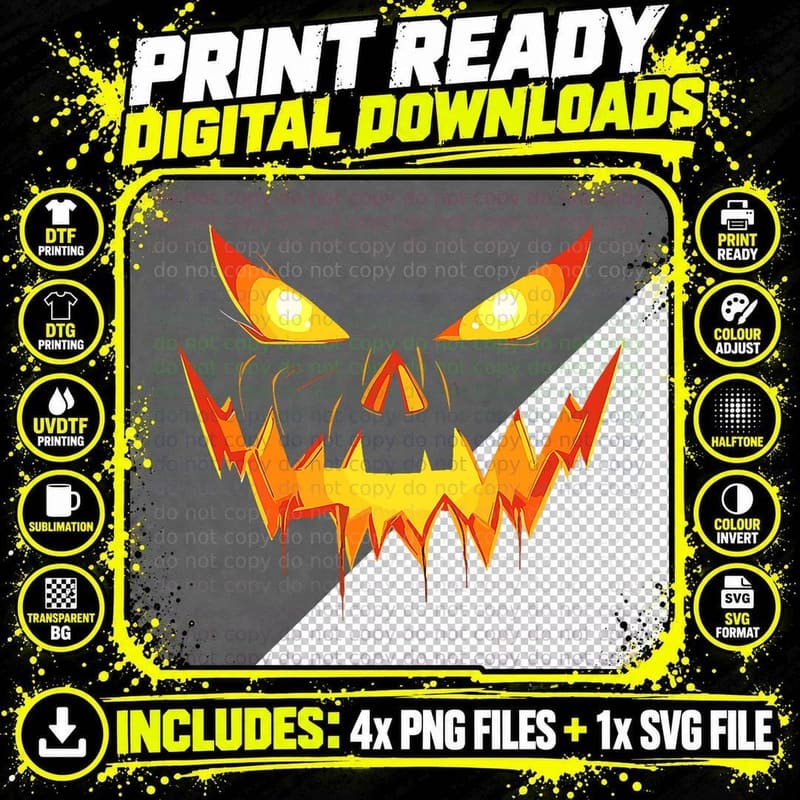 Scary Spooky Jack 0 Lantern Face Pumpkin Men Boys Png SVG Digital Bundle