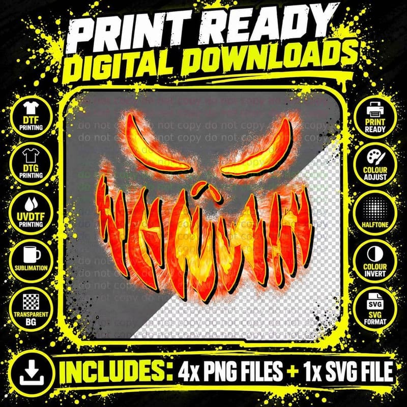 Scary Spooky Jack O Lantern Face Pumpkin Halloween Men Png SVG Digital Bundle